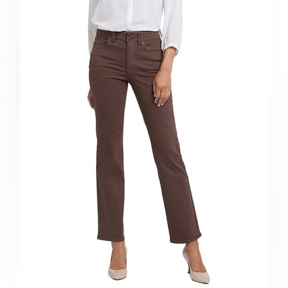 NYDJ Straight Cropped Raw Hem Jeans Brown Sz 8P